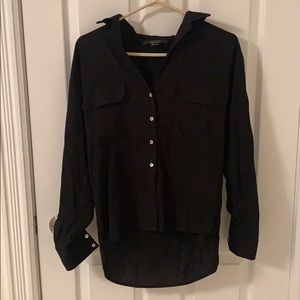 Hi-lo black button down blouse